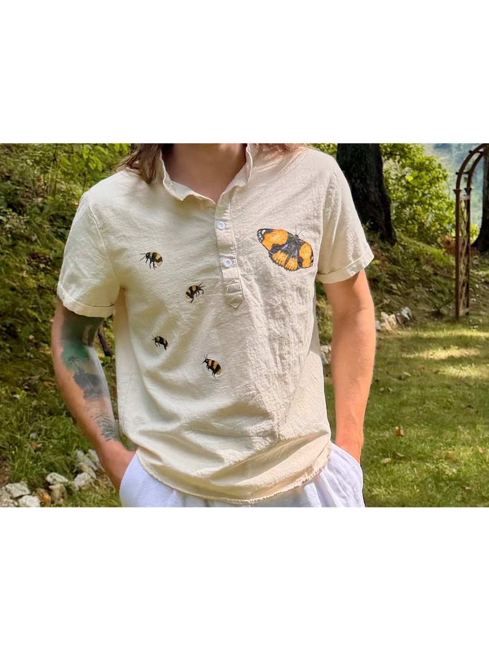 Hand Painted Butterfly & Bee Shirt